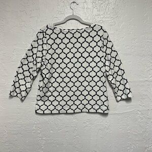 Talbots Black and White Boxy 3/4 Sleeve Blouse